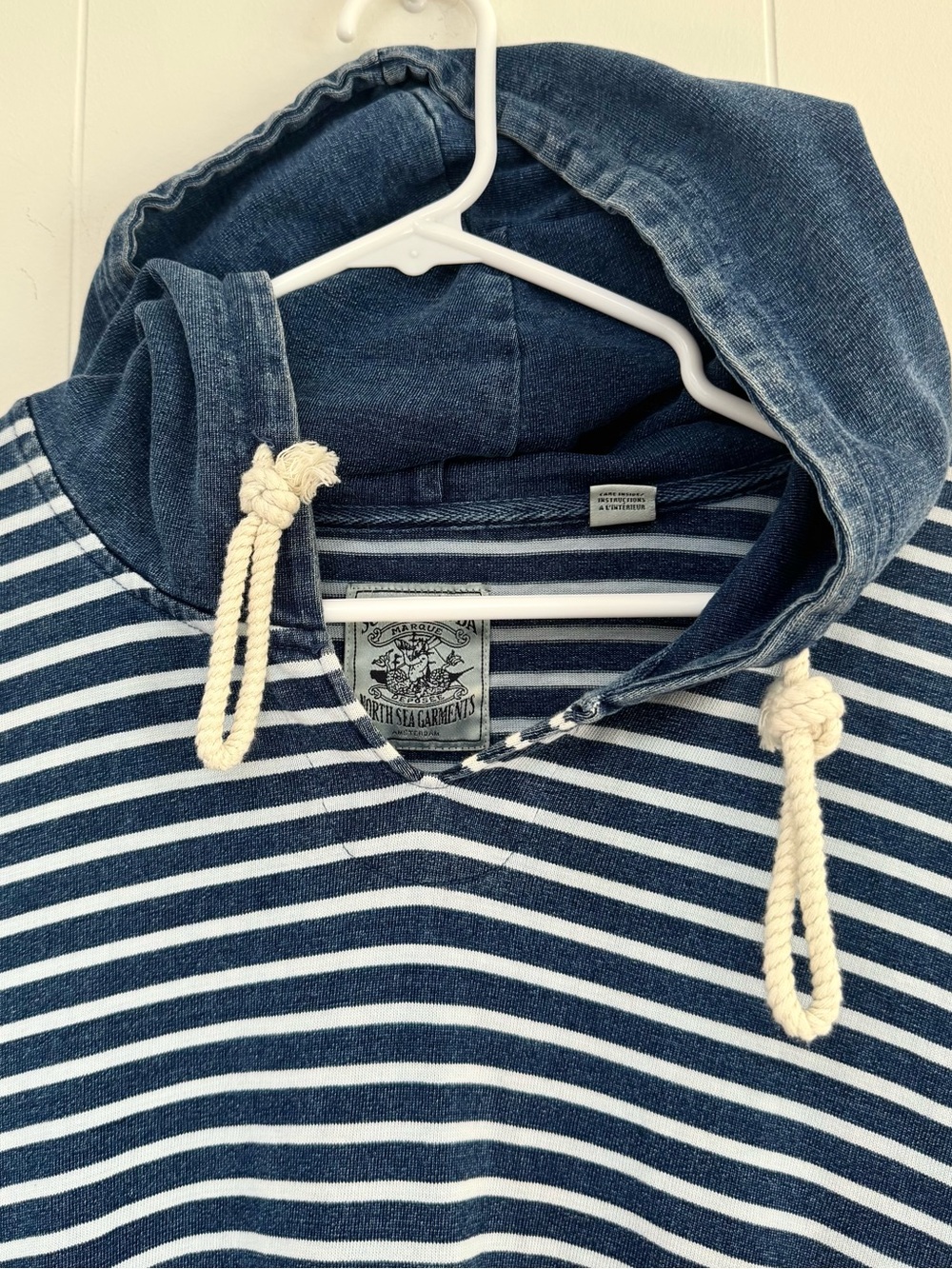Scotch & Soda Striped Men’s Cotton Hoodie Slim Fit Pockets Marine Denim Blue L - Picture 2 of 4